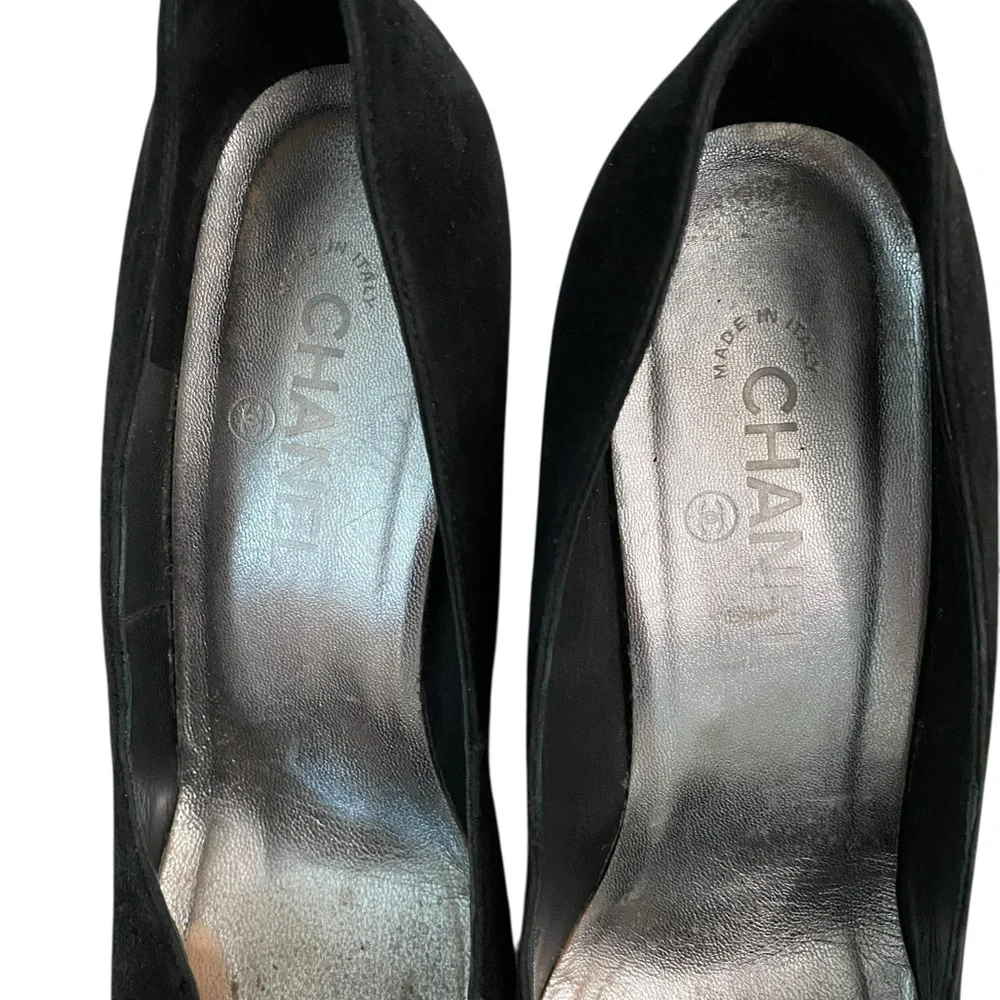 CHANEL Black and Silver Wedges